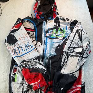 Jean-Michel Basquiat & Members Only Mens Hooded Puffer Jacket Coat Size S